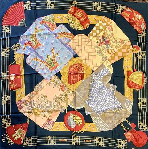 A variation of the Hermès scarf `Kimonos et inros ` first edited in 1986 by `Annie Faivre`
