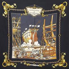 A variation of the Hermès scarf `Lancement d'un vaisseau aux chantiers navals du roy ` first edited in 1964 by `Pierre Péron`
