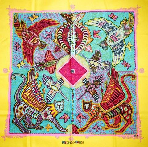 A variation of the Hermès scarf `Légende kuna peuple de panama ` first edited in 2002 by `Zoè Pauwels`