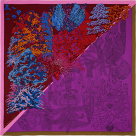 A variation of the Hermès scarf `Légendes de l'arbre coloriage` first edited in 2016 by `Annie Faivre`