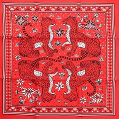 A variation of the Hermès scarf `Les léopards bandana` first edited in 2020 by `Christiane Vauzelles`