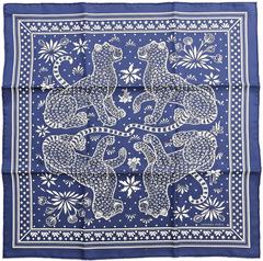 A variation of the Hermès scarf `Les léopards bandana` first edited in 2020 by `Christiane Vauzelles`