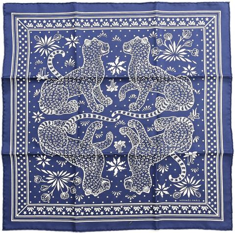 A variation of the Hermès scarf `Les léopards bandana` first edited in 2020 by `Christiane Vauzelles`