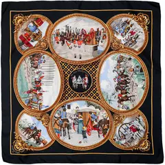 A variation of the Hermès scarf `Les trois mousquetaires` first edited in 1981 by `Vladimir Rybaltchenko`