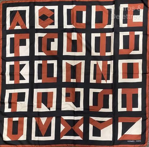A variation of the Hermès scarf `Lettres au carré ` first edited in 2018 by `Archives Hermès`