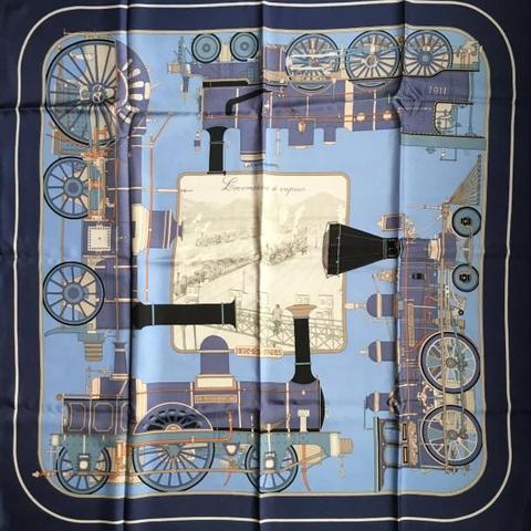 A variation of the Hermès scarf `Locomotive à vapeur ` first edited in 1978 by `Vladimir Rybaltchenko`