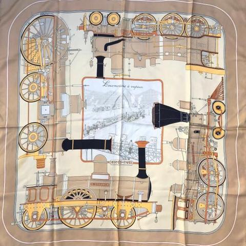 A variation of the Hermès scarf `Locomotive à vapeur ` first edited in 1978 by `Vladimir Rybaltchenko`