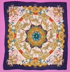 Hermès Luna Park scarf in blue by Joachim Metz, 1993