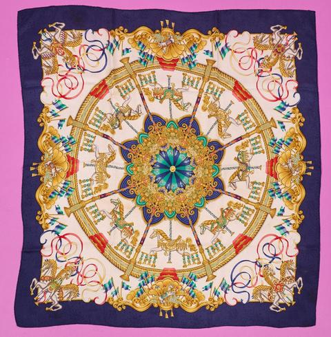 Hermès Luna Park scarf in blue by Joachim Metz, 1993