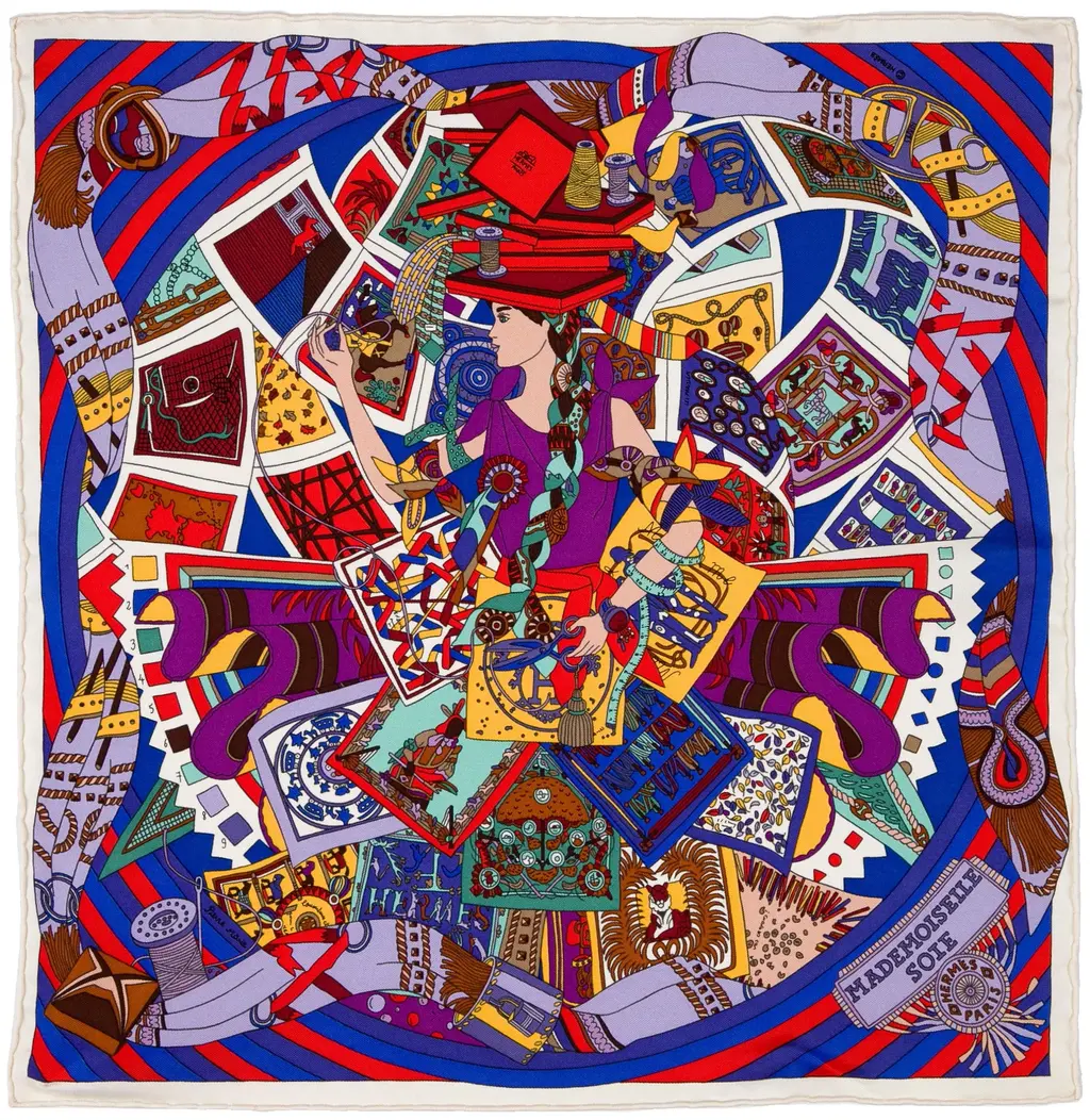 マ*6様 リズシャルメル　soie precieuseシルク製 D ブラ＋ショー Mademoiselle soie blue, orange, purple - Hermès Scarf Details