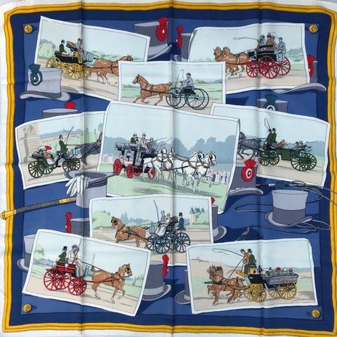 A variation of the Hermès scarf `Mal-coach ` first edited in 1953 by `Hugo Grygkar`