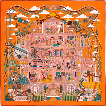 A variation of the Hermès scarf `La maison des carrés` first edited in 2015 by `Pierre Marie`