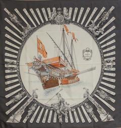 A variation of the Hermès scarf `La marine à rames` first edited in 1979 by `Philippe Ledoux`