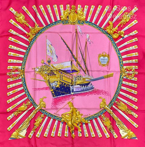 A variation of the Hermès scarf `La marine à rames` first edited in 1979 by `Philippe Ledoux`