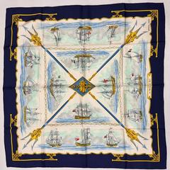 A variation of the Hermès scarf `La marine en bois` first edited in 1958 by `Hugo Grygkar`