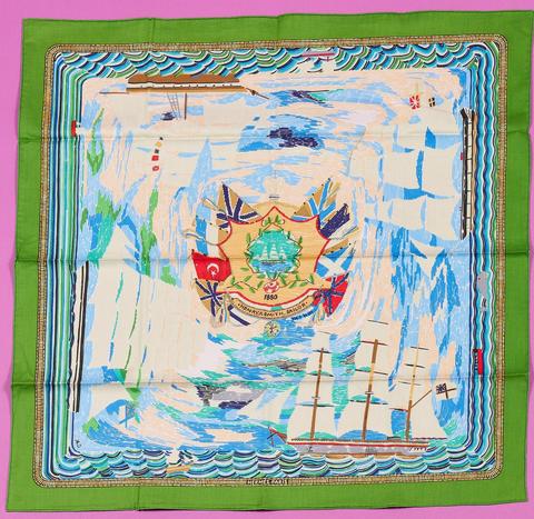 Hermès Marine Naïve scarf in green by Philippe Dumas, 1967