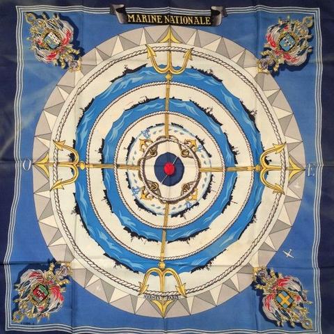 A variation of the Hermès scarf `Marine nationale ` first edited in 1961 by `Pierre Péron`