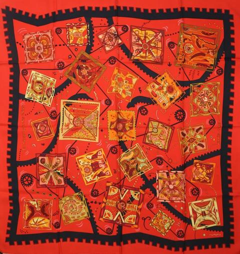 A variation of the Hermès scarf `La mécanique des idées` first edited in 2004 by `Christine Henry`