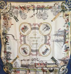 A variation of the Hermès scarf `Les merveilles de la vapeur` first edited in 1959 by `Philippe Ledoux`