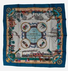 A variation of the Hermès scarf `Les merveilles de la vapeur` first edited in 1959 by `Philippe Ledoux`
