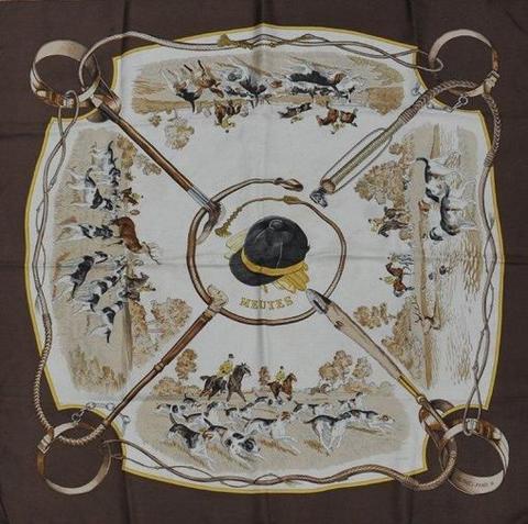 A variation of the Hermès scarf `Meutes` first edited in 1971 by `Philippe Ledoux`