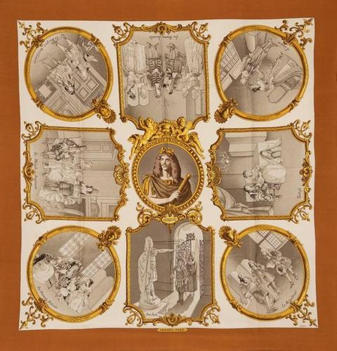 A variation of the Hermès scarf `Molière comédie française` first edited in 1969 by `Philippe Ledoux`