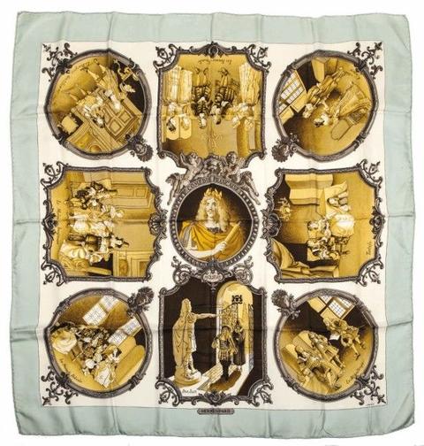 A variation of the Hermès scarf `Molière comédie française` first edited in 1969 by `Philippe Ledoux`