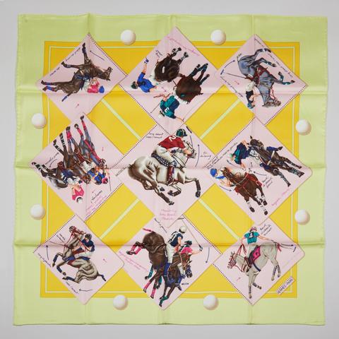 A variation of the Hermès scarf `Le monde du polo` first edited in 1985 by `Chantal de Crissey`