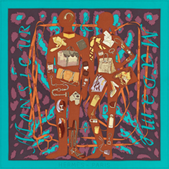 A variation of the Hermès scarf `Monsieur et madame II` first edited in 2013 by `Robert Dallet`, `Bali Barret`