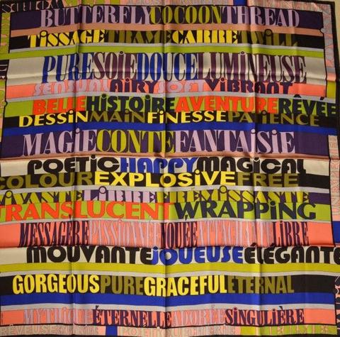 A variation of the Hermès scarf `Mots de soie ` first edited in 2011 by `Virginie Jamin`