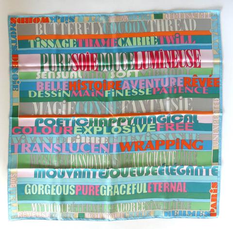 A variation of the Hermès scarf `Mots de soie ` first edited in 2011 by `Virginie Jamin`