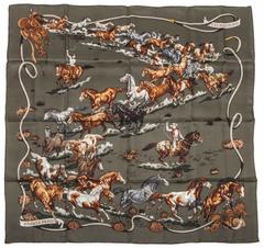 A variation of the Hermès scarf `Les Mustangs ` first edited in 1993 by `Robert Dallet`