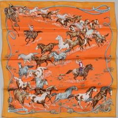 A variation of the Hermès scarf `Les Mustangs ` first edited in 1993 by `Robert Dallet`