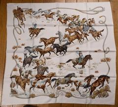 A variation of the Hermès scarf `Les Mustangs ` first edited in 1993 by `Robert Dallet`