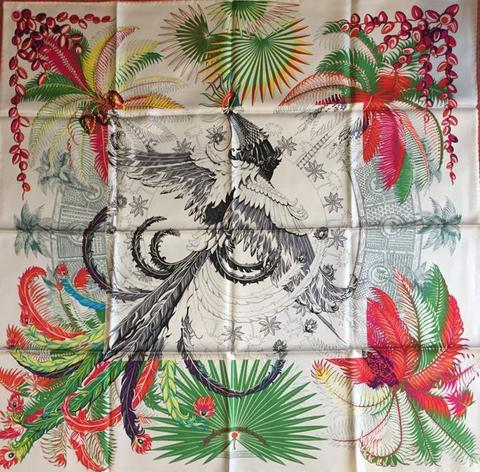 A variation of the Hermès scarf `Mythiques phoenix coloriage ` first edited in 2016 by `Laurence Bourthoumieux`