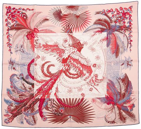 A variation of the Hermès scarf `Mythiques phoenix coloriage` first edited in 2016 by `Laurence Bourthoumieux`