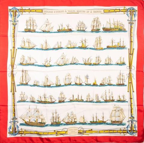 A variation of the Hermès scarf `Navires d'europe ` first edited in 1965 by `Marie-Françoise Héron`