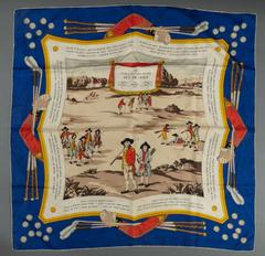 Hermès Le Noble et Très Ancien Jeu de Golf scarf in blue by Hugo Grygkar, 1953