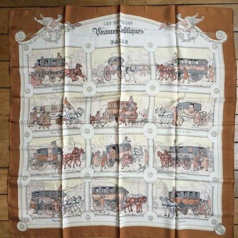 A variation of the Hermès scarf `Les nouvelles voitures publiques ` first edited in 1952 by `Hugo Grygkar`