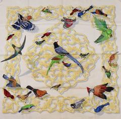 A variation of the Hermès scarf `Oiseaux de l'inde et de l'himalaya ` first edited in 2001 by `Catherine Baschet`