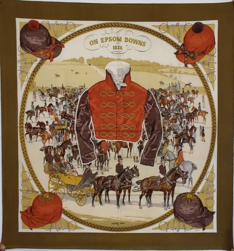 A variation of the Hermès scarf `On epsom downs (non titré)` first edited in 1969 by `Philippe Ledoux`