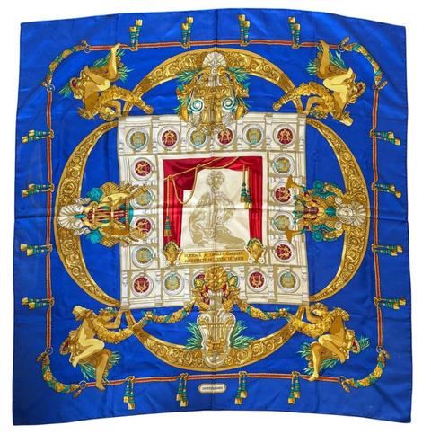 Hermès Opéra Charles Garnier scarf in blue by Caty Latham, 1989