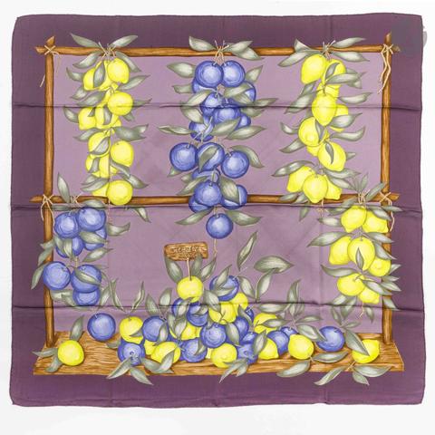 Hermès Oranges et Citrons scarf in purple by La Torre, 1962