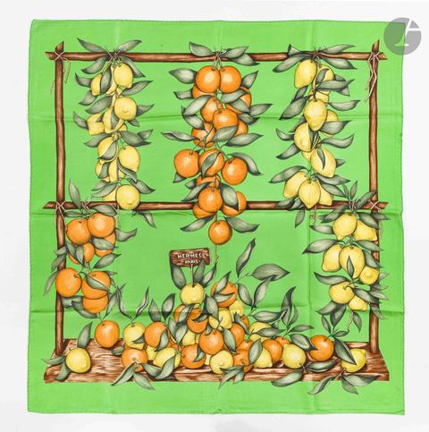 Hermès Oranges et Citrons scarf in green by La Torre, 1962