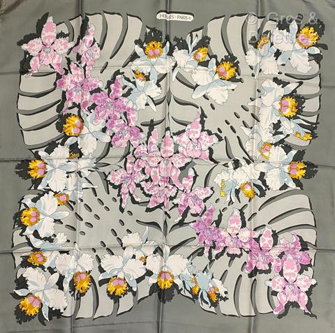 A variation of the Hermès scarf `Orchidées III` first edited in 1977 by `Vladimir Rybaltchenko`