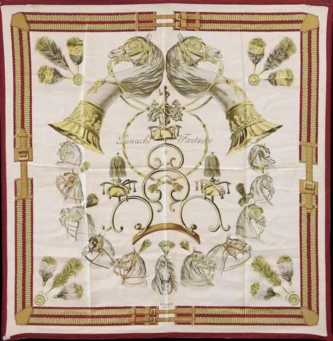 A variation of the Hermès scarf `Panache et fantaisie ` first edited in 1959 by `Hugo Grygkar`