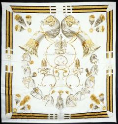 A variation of the Hermès scarf `Panache et fantaisie ` first edited in 1959 by `Hugo Grygkar`