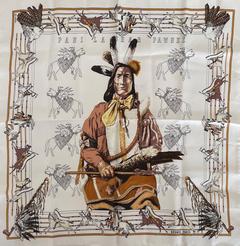 A variation of the Hermès scarf `Pani la shar pawnee ou l' indien ` first edited in 1984 by `Kermit Oliver`