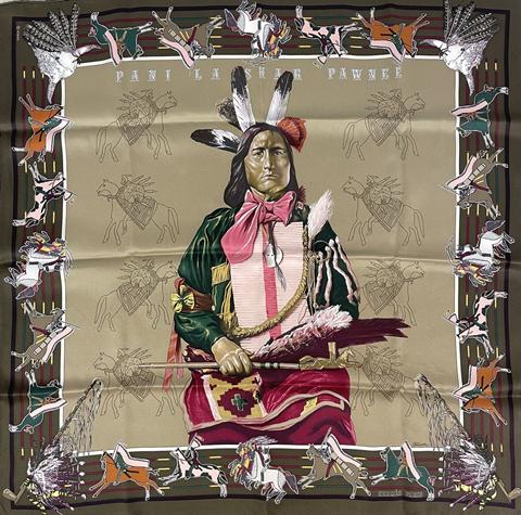 A variation of the Hermès scarf `Pani la shar pawnee ou l' indien ` first edited in 1984 by `Kermit Oliver`