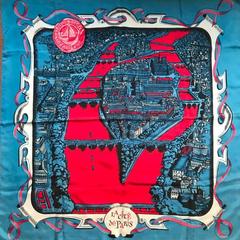 A variation of the Hermès scarf `Paris la cité ` first edited in 1950 by `Hugo Grygkar`